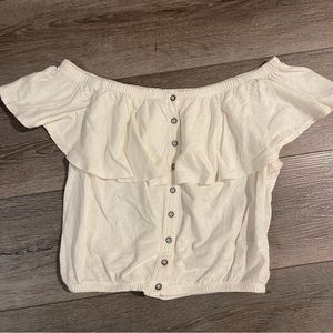 We The Free Off The Shoulder Ruffle Love Letter linen Blend Crop Top Size Small